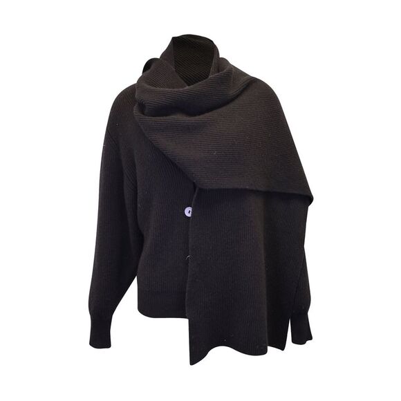 The Row Sweaters - The Row Cardigan with Scarf in Black Cashmere
